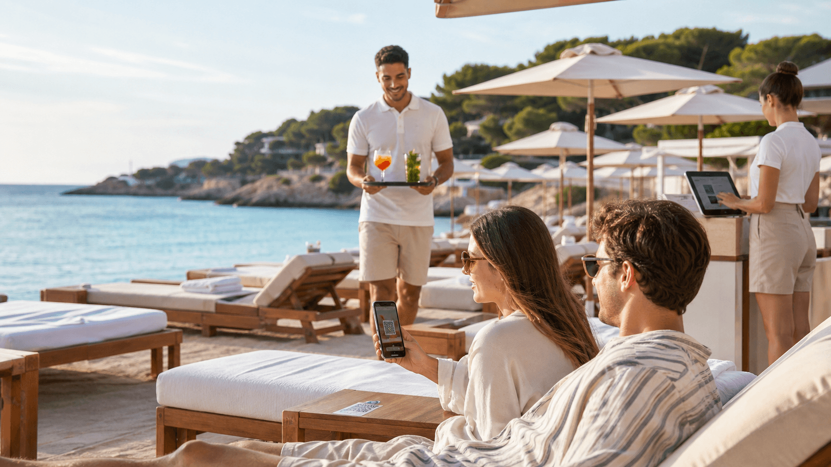 Beach venue using QR service and staff operations